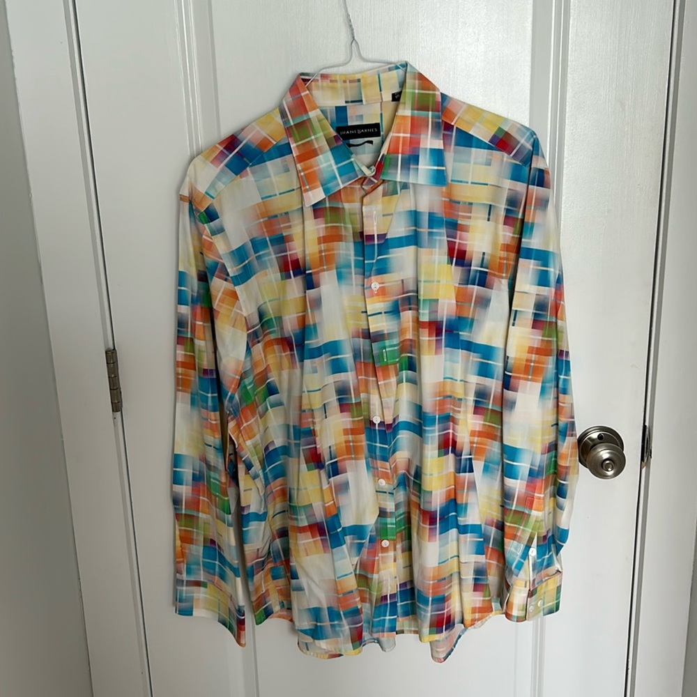 Jhane Barnes Men’s XXL Multi Color Geometric Button Up Dress Shirt